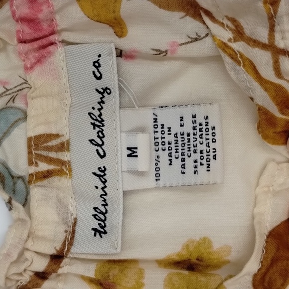 Telluride clothing Co. Women's medium cream floral blouse elbow sleeve - Picture 8 of 11